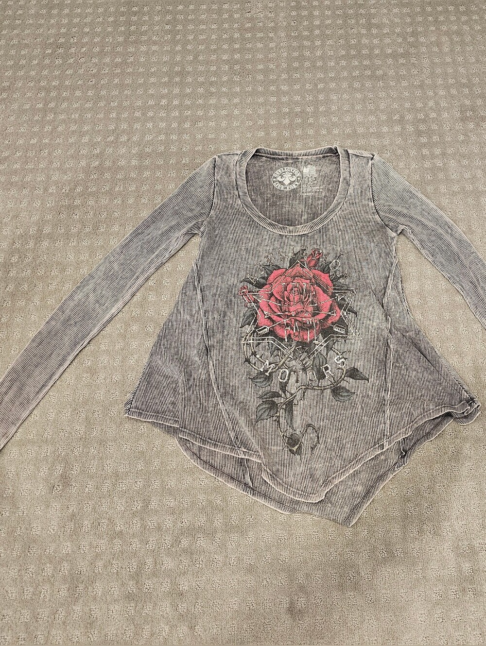 Affliction Thermal Knit Women's Top, Live Fast, Gray, Size XS
